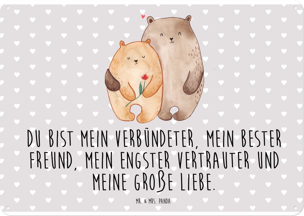 Mr. & Mrs. Panda Schild Bären Liebe DIN A4 - Grau Pastell - Geschenk, Partner, Blechtafel, Verknallt, Türschild, Kuscheln, Hochzeitstag, Wandbild...