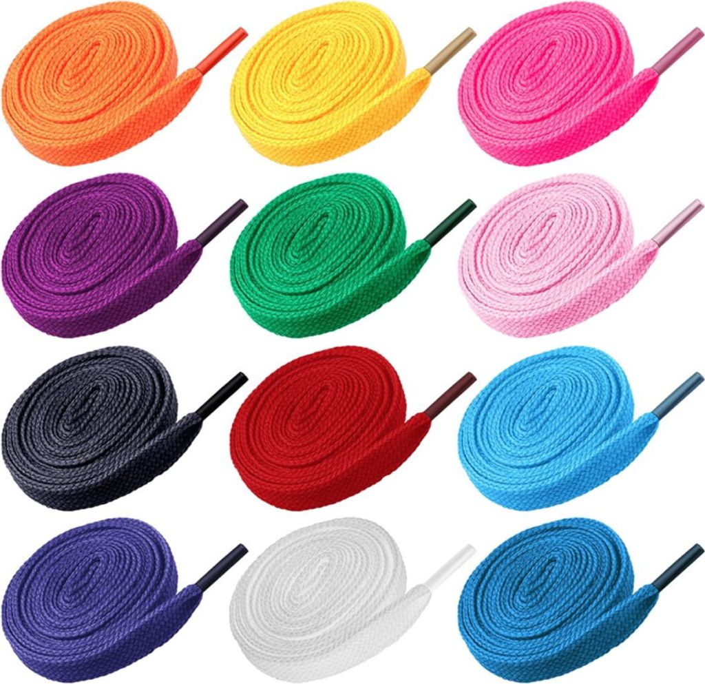 12 Paar farbige Schnürsenkel, flache Schnürsenkel, Produktbild 