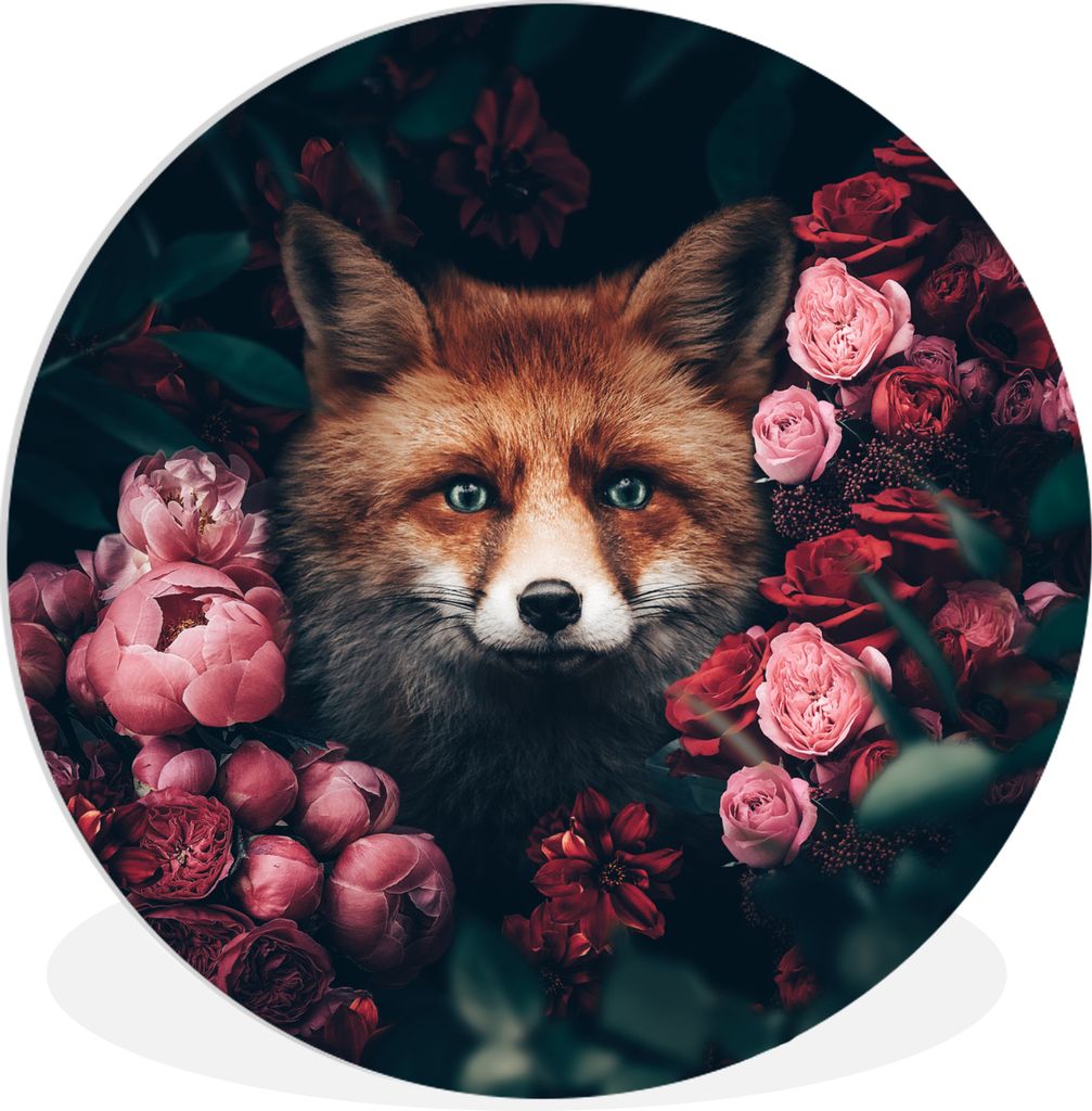 MuchoWow Rundes Wandbild - Runde Bilder Fuchs - Blumen - Tiere Ø 30 cm Kreis Wanddekoration Kunststoff - Wandkreis - Wandschmuck - Schlafzimmer ...