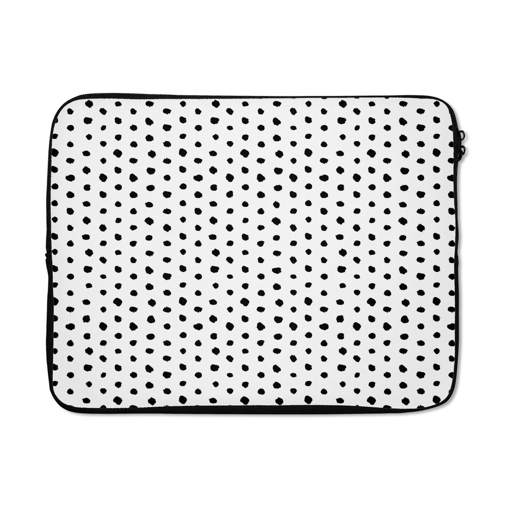 MuchoWow Laptop Hülle 17 Zoll Laptoptasche Polka dots - Schwarz - Weiß - Muster - Zipper - Schutzabdeckung