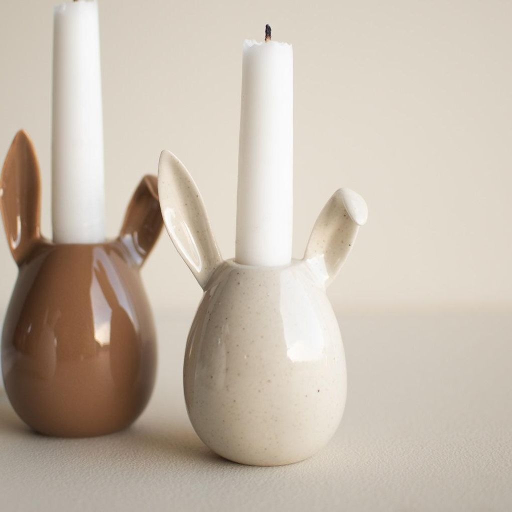 Kerzenhalter Rabbit, vanilla, Keramik, D 6,5 x H 13 cm mit Unregelmäßigkeiten in Form und Farbe