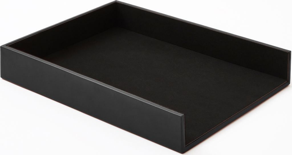 Briefablage Büro Leder Schwarz cm 32 x 24.2 x H.5 - Ablagefächer Papierablage Ablagekorb A4 - Hergestellt in Italien