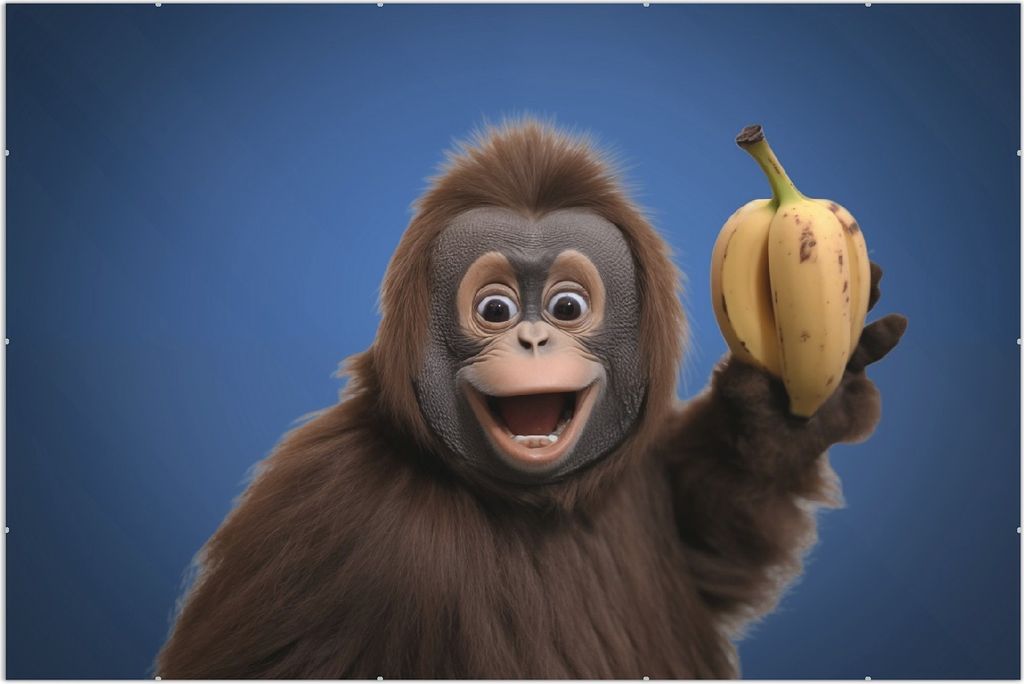 Wallario Wandbild Lustiger Affe mit Bananen, Größe: 61 x 91,5 cm, Poster mit rahmenlosen Bildhalter