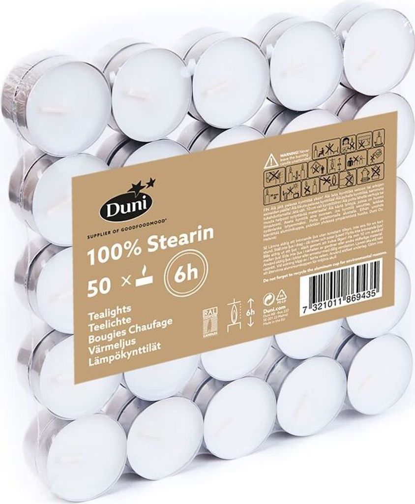 400x Duni Teelichte, 6 Std. Stearin Ø 39 mm 6 Std. Weiß Stearin