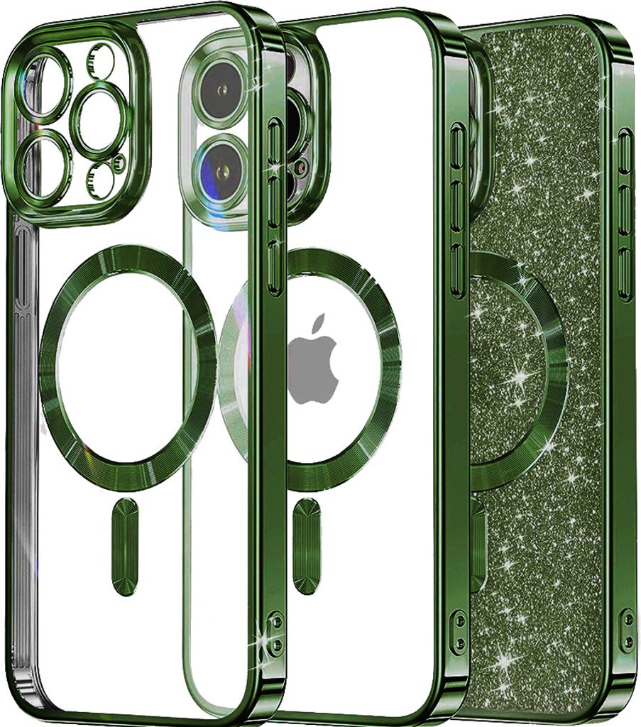 Techsuit Luxury Glitter Back Cover Hülle mit MagSafe für Apple iPhone 14 Pro Max - Dunkelgrün