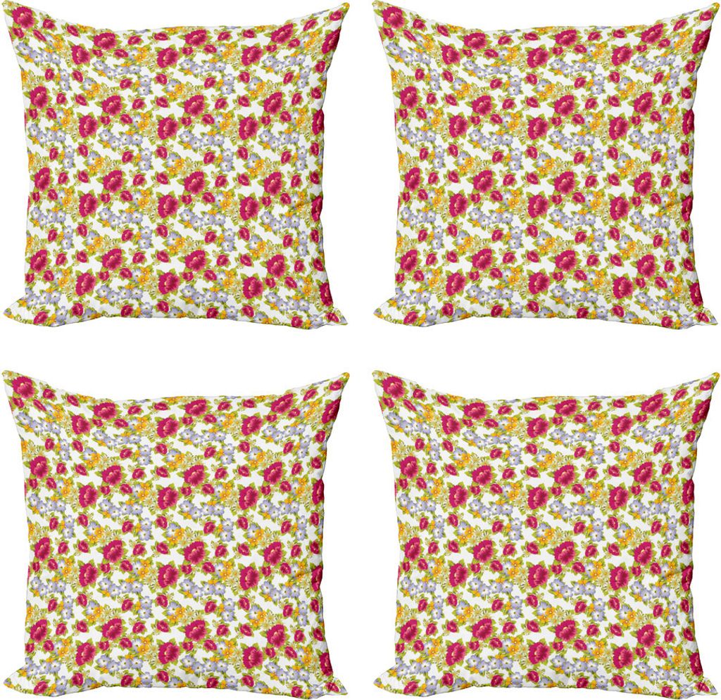 ABAKUHAUS Garten-Kunst Kissenbezug Set (4 Stück), Botanische und Nostalgic, Moderner Doppelseitiger Digitaldruck, 50 cm x 50 cm, Mehrfarbig