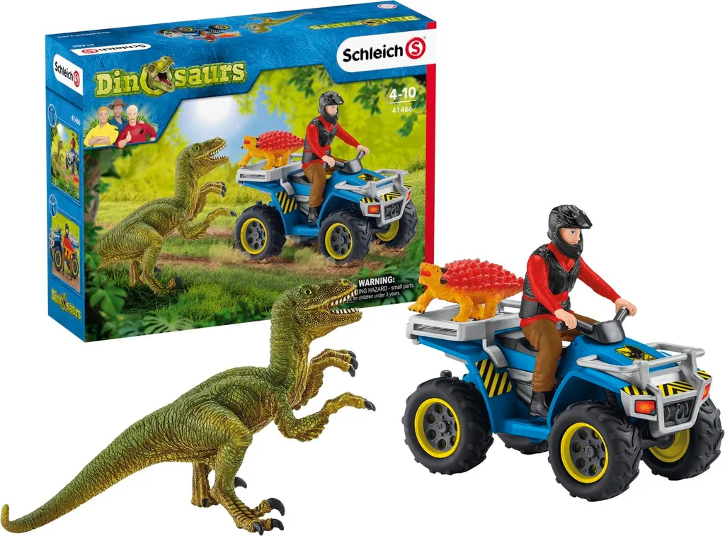 Schleich Dinosaures 41466 Fuite en quad devant le vélociraptor