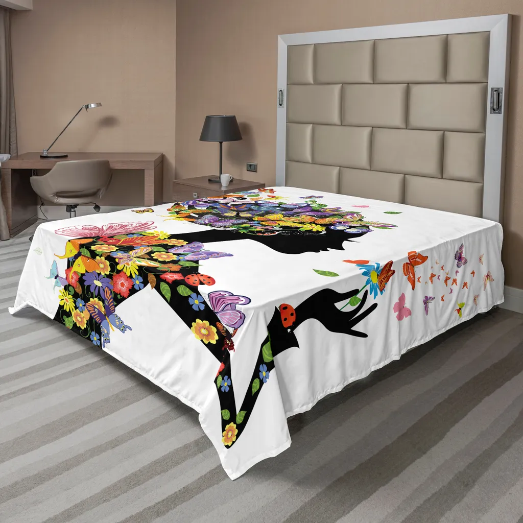 ABAKUHAUS Drap Plat Papillons et Fleurs Multicolore 260 x 228 cm