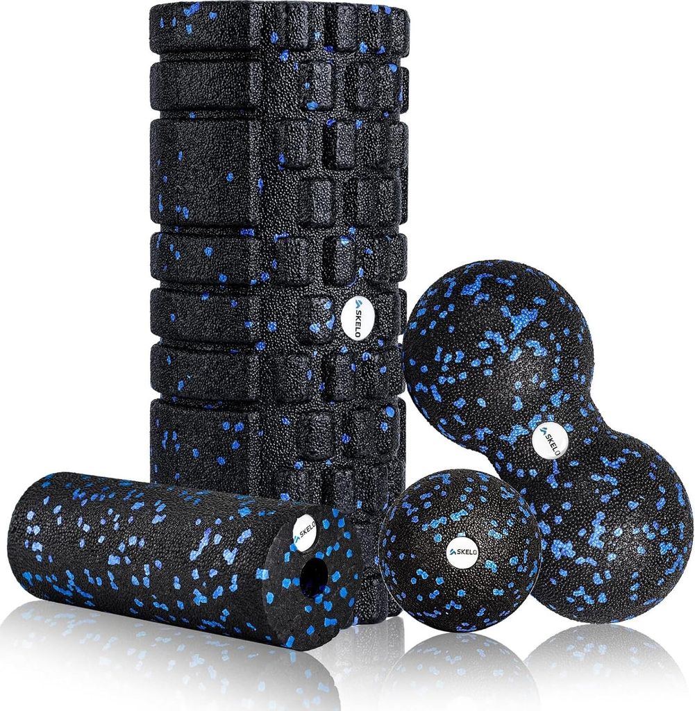 Fasziarollenset für Faszien-Training von Muskeln, Bindegewebe und Stoffwechsel mit Mini-Faszienrolle, Faszienball und Duoball