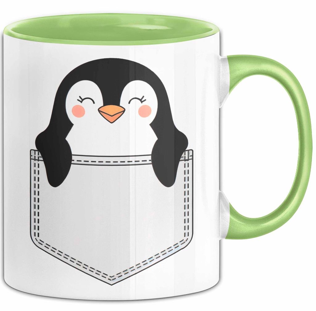 Pinguin In Der Tasche Tasse Geschenk Lustige Geschenkidee Spruch (Grün)