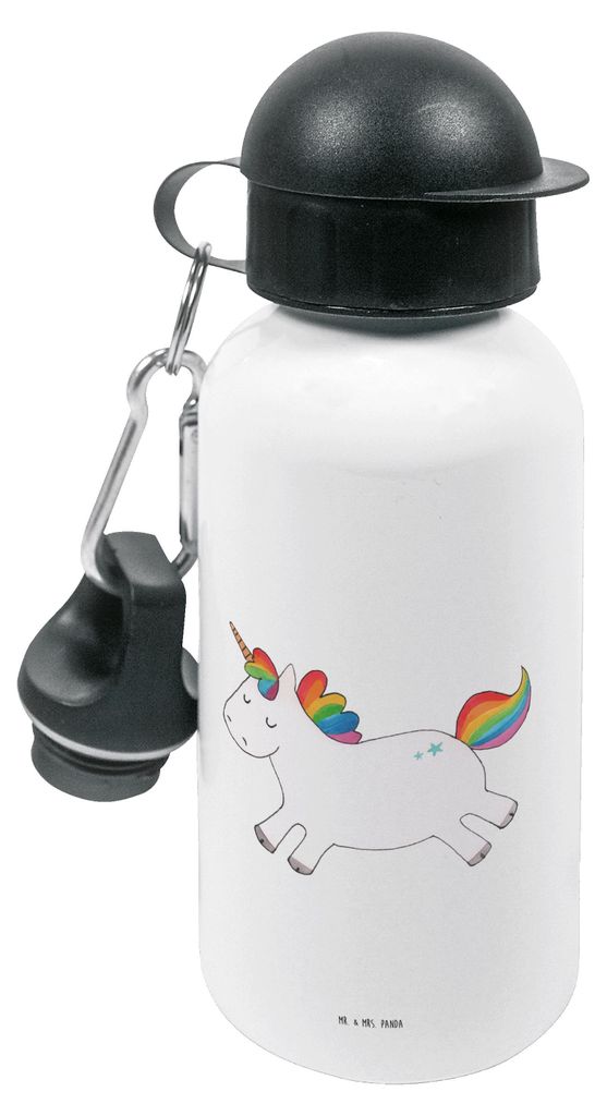 Mr. & Mrs. Panda Trinkflasche Einhorn Happy - Weiß - Geschenk, Kinder, Kinderflasche, Spannend, Sportflasche, Lebensfreude, Trinkbehälter, Unicor...