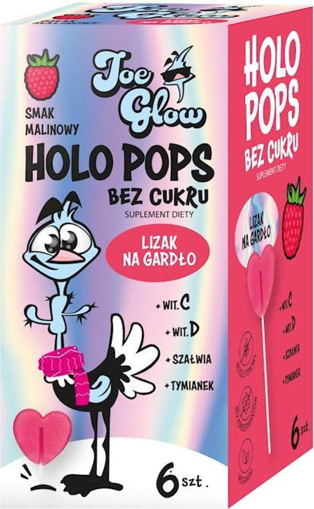 LIZAK SERCE KRYSZTAŁOWE O SMAKU MALINOWYM NA GARDŁO BEZ CUKRU BEZGLUTENOWY (6 szt.) 36 g - JOE GLOW