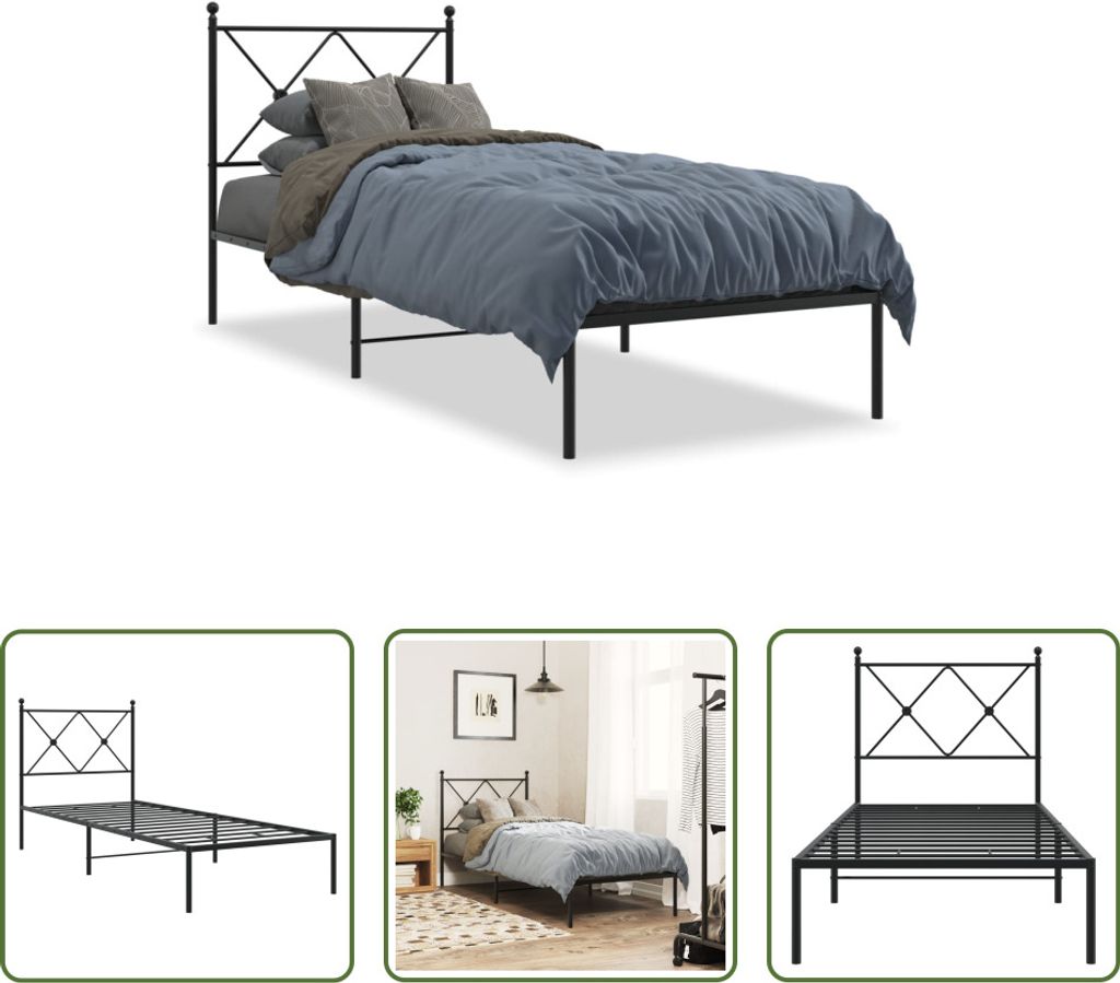 The Living Store Bettgestell mit Kopfteil Metall Schwarz 80x200 cm