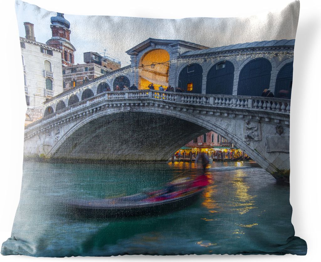 MuchoWow Outdoor Kissen - Die Rialto-Brücke - 50x50 cm - Wetterfest - Lounge Kissen - Komfortabel - Kissen mit Bild