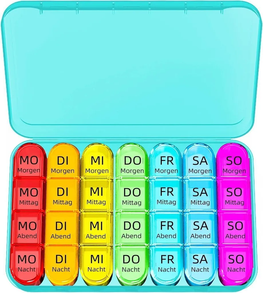 Pilulier 7 jours petits compartiments boîte médicale voyage cyan