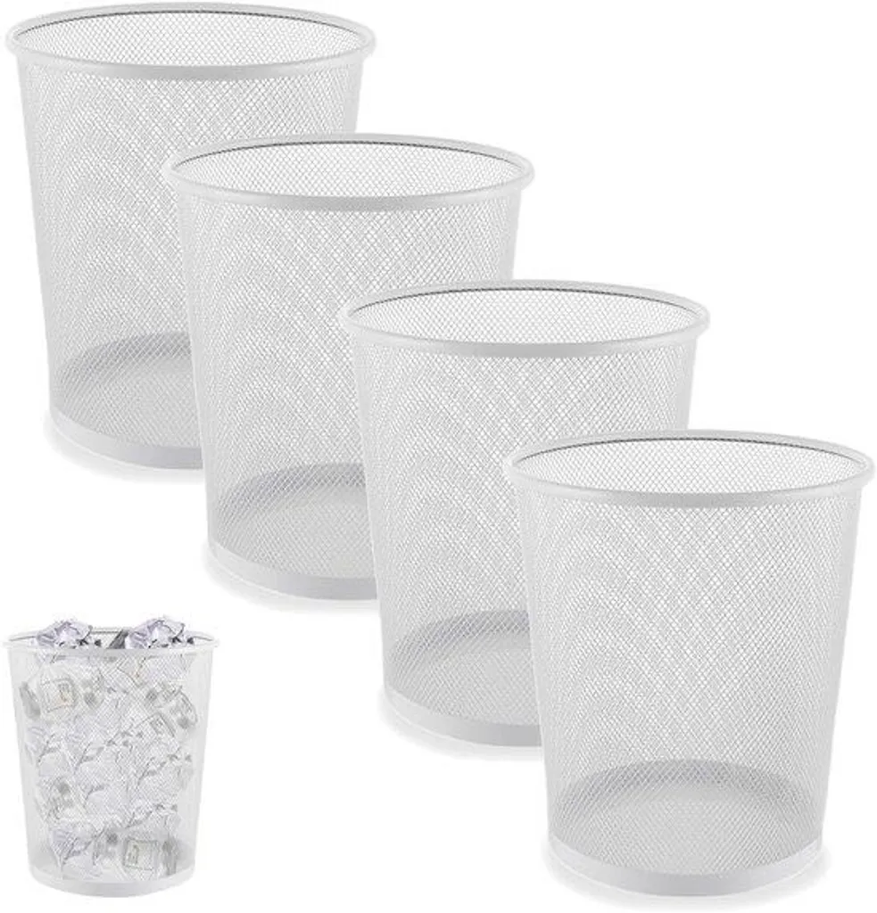 Poubelle de bureau en métal blanc lot de 4 pièces au design épuré compact
