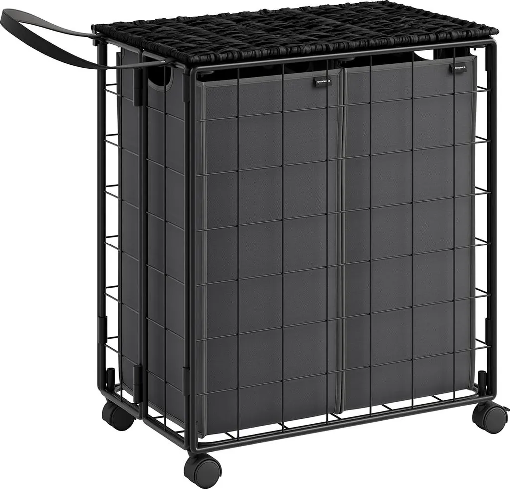 Grand coffre à linge 110 l avec couvercle rabattable noir et gris