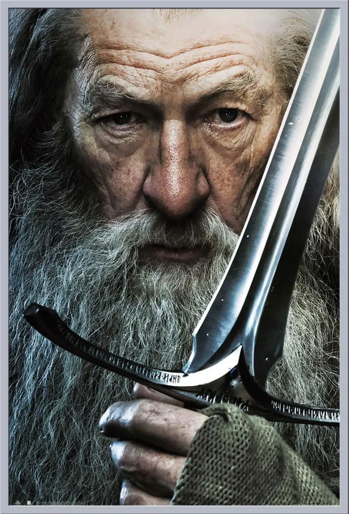 Poster encadré Le Hobbit Gandalf vitre acrylique cadre argenté Shinsuke