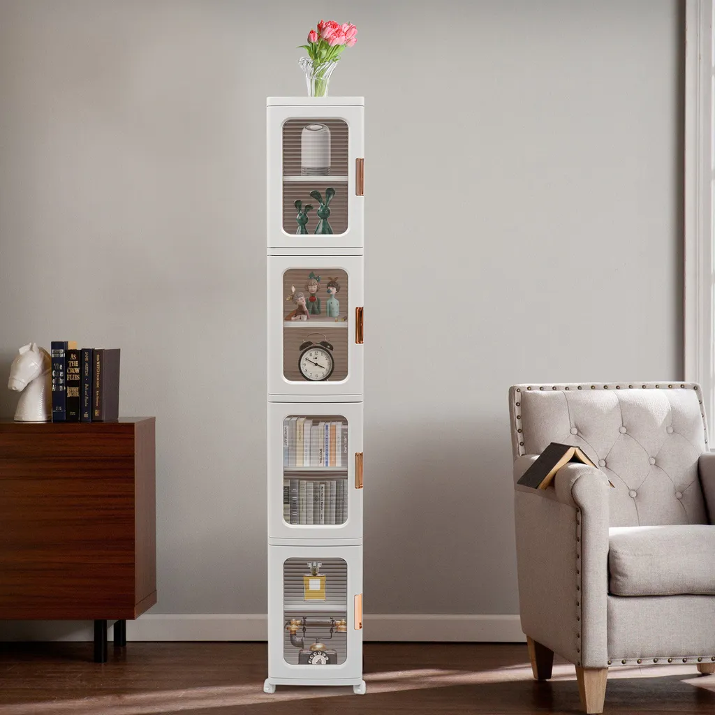 Boîtes de rangement superposables blanches 166cm, colonne de stockage
