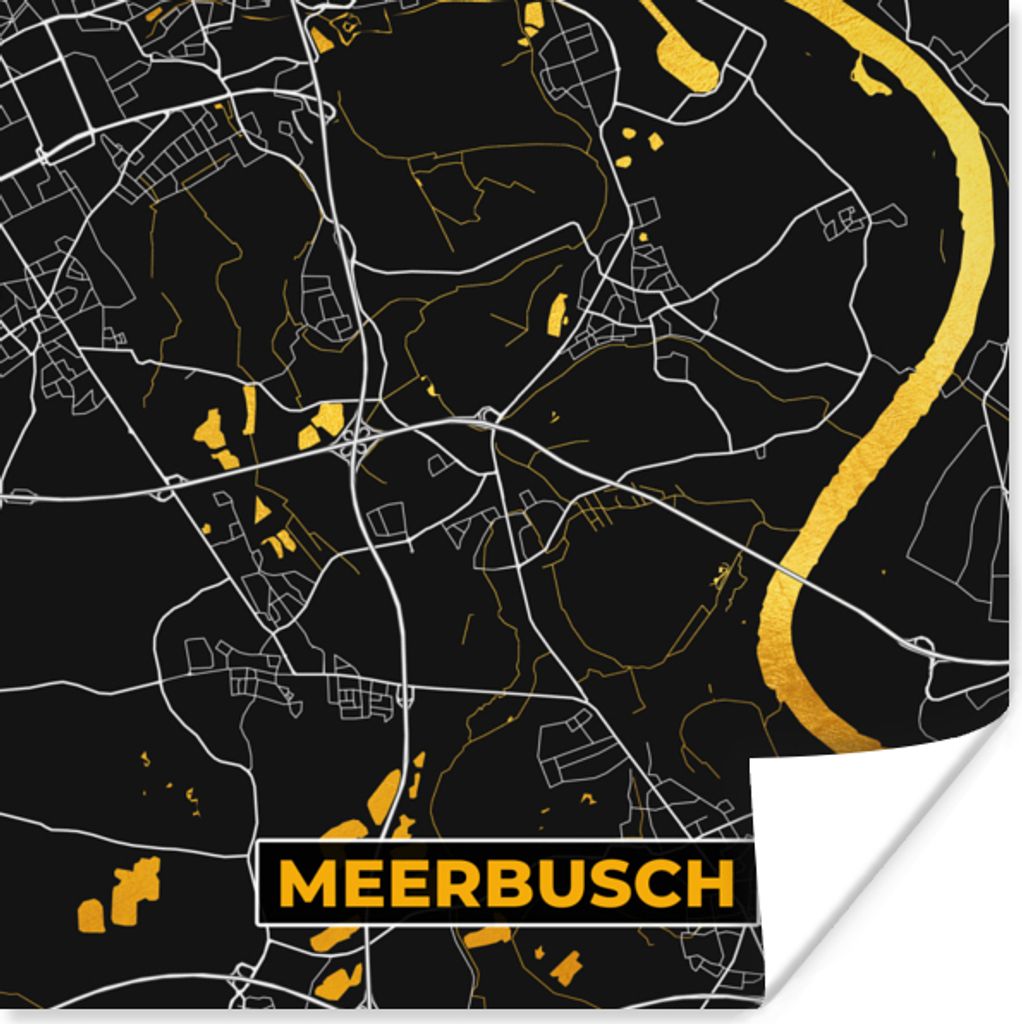 MuchoWow Poster Schwarz und Gold - Stadtplan - Meerbusch - Deutschland - Karte 30x30 cm - Wandposter - Printing