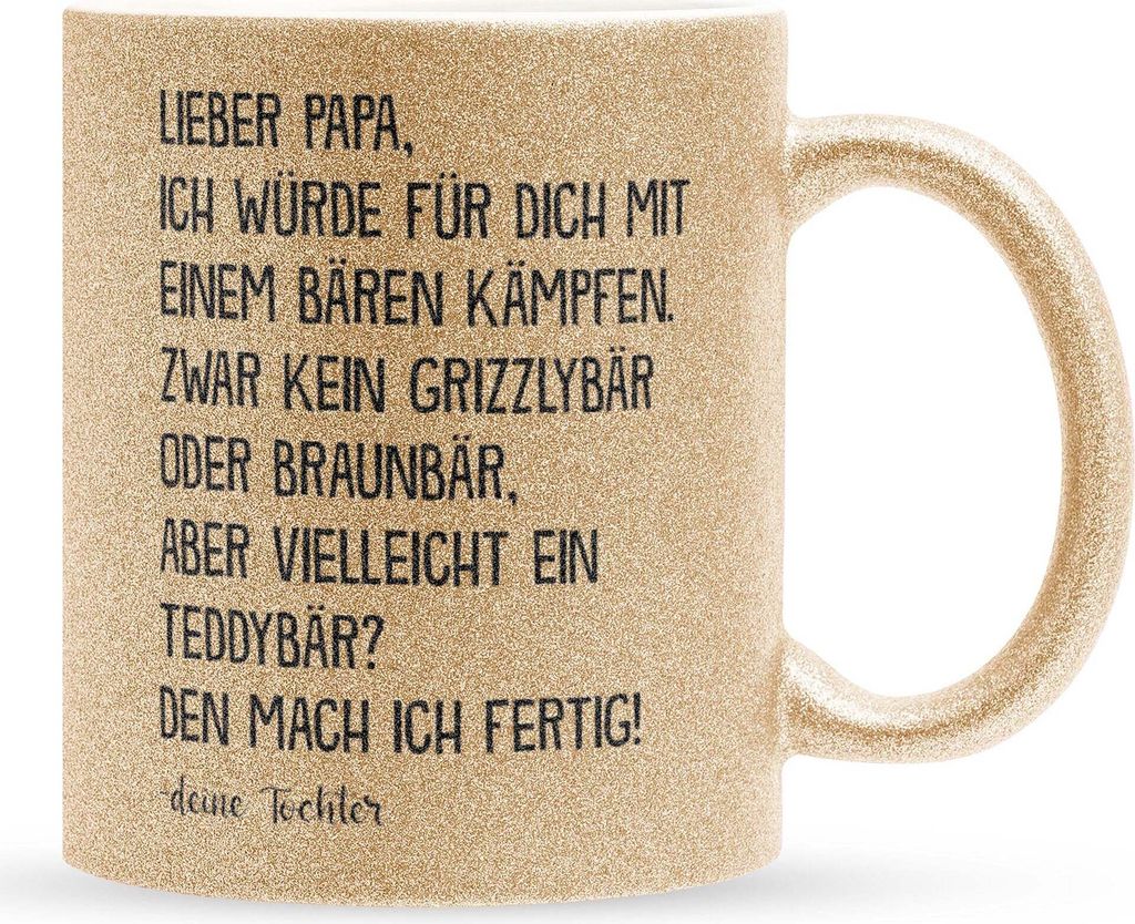 22Feels Glitzertasse Gold Papa Geschenk von Tochter Vatertag Vater Geburtstag Weihnachten Kaffeetasse Männer Haferl Geschenkidee Bürotasse