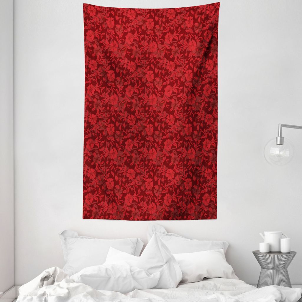 ABAKUHAUS rot Wandteppich und Tagesdecke, Blumen-Blätter und wirbelt aus Weiches Mikrofaser Stoff Waschbar ohne Verblassen Digitaldruck, 140 x 230...