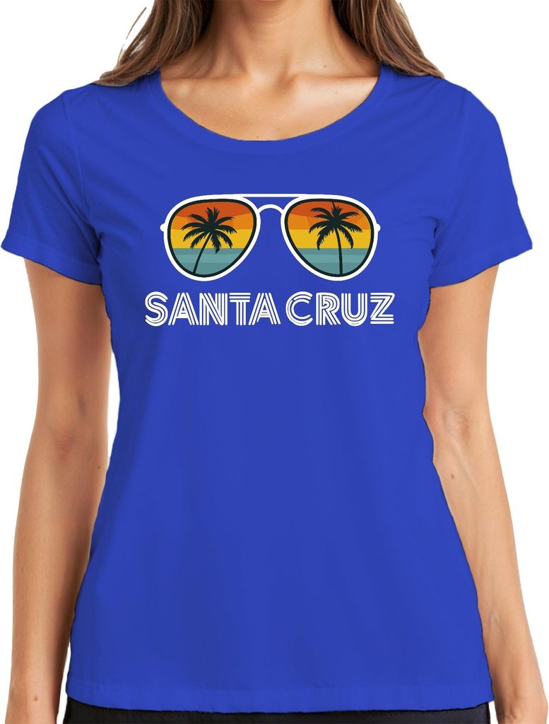 Santa Cruz Sonnenbrille Palme Retro Strand Kalifornien Urlaub Damen T-Shirt, Blau, 3XL