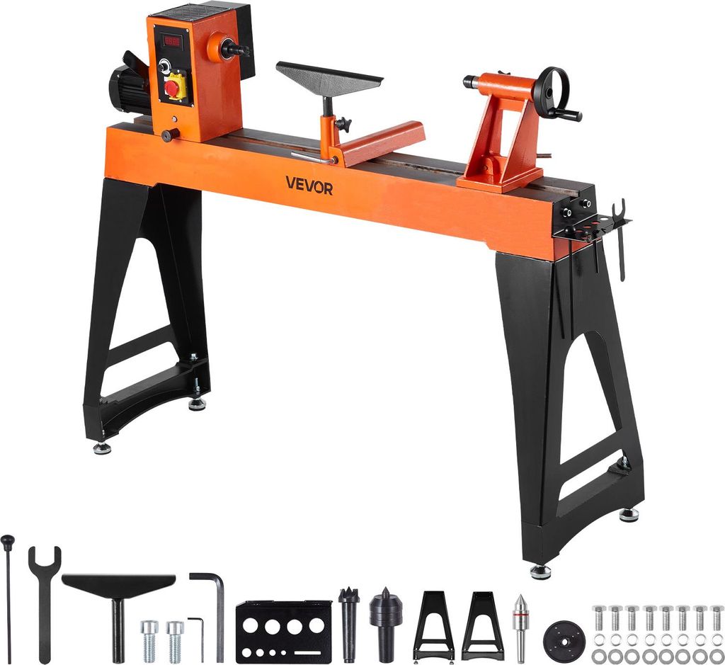 VEVOR Drechselbank, 2 PS, Drechselmaschine mit variabler Drehzahl von 0 bis 3200 U/min, Drehtischmaschine 457x1020 mm Werkbank, Drehbank, für mitt...