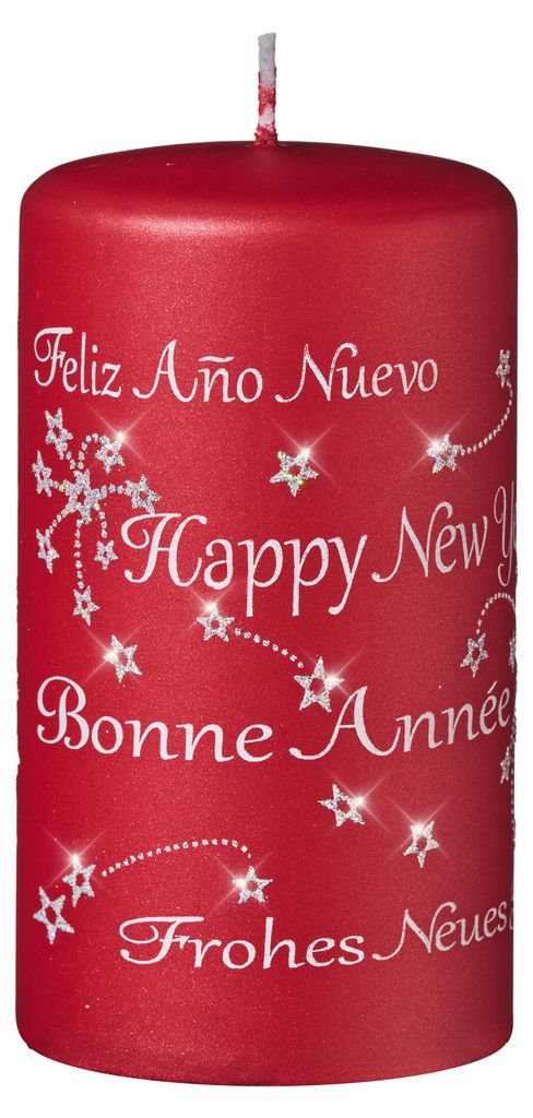 Happy New Year Spruchkerze XMas Rot Matt 13 x 7 cm