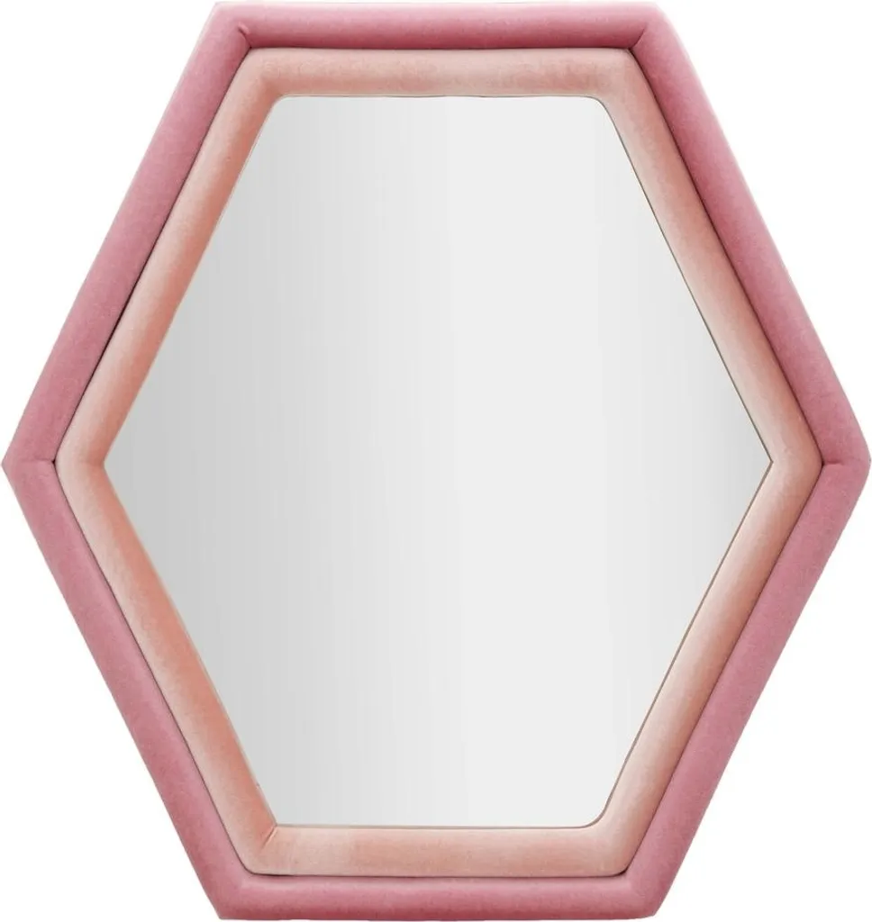 Miroir mural hexagonal design en velours rose - Décoration murale Tony