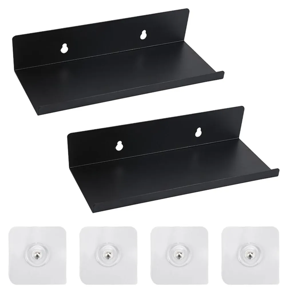 Petite étagère murale noire 10x20cm en métal lot de 2 sans perçage