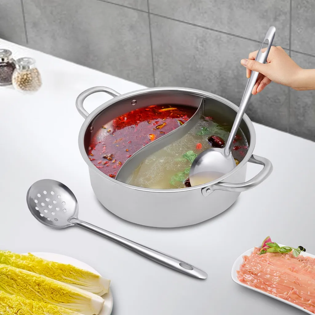 Hot Pot à double compartiment en acier inoxydable argenté - Modèle 32cm - 4