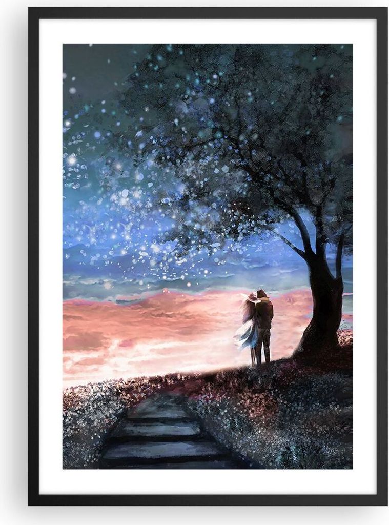 Gerahmtes Poster - Schwarzer Rahmen - Himmel Mond Liebhaber Produktbild 