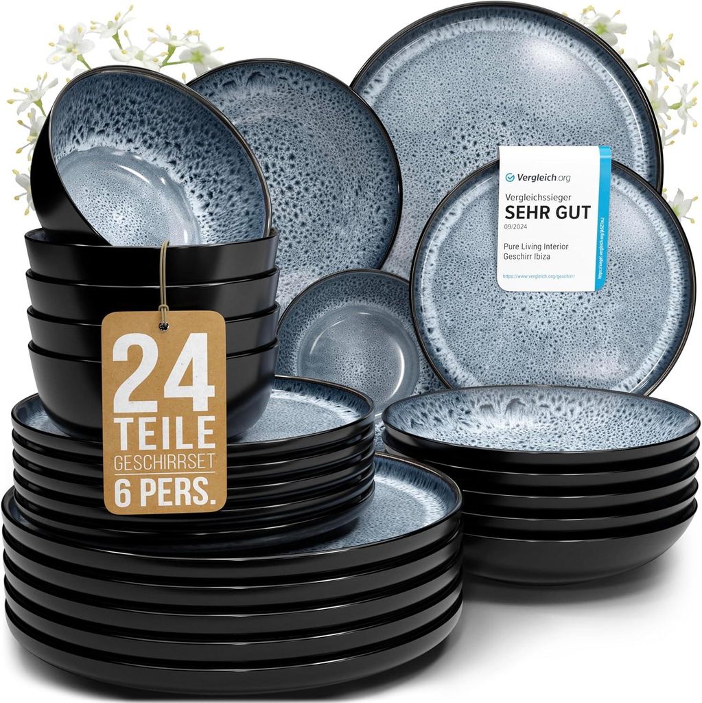 Pure Living Ibiza Steingut-Geschirrset 23-teilig für 6 Produktbild 