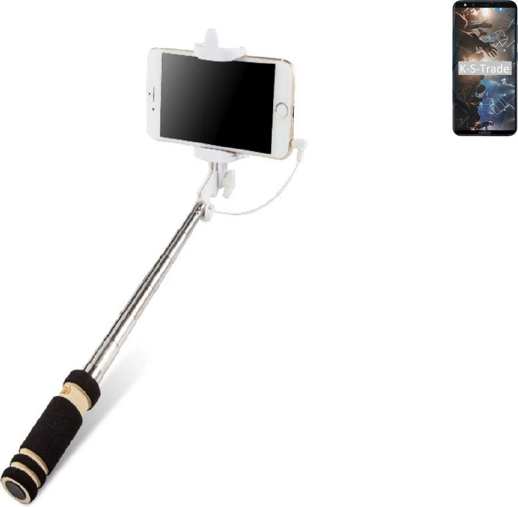K-S-Trade Selfie Stick kompatibel mit TP-LINK Neffos C7 Lite Selfiestick kabelgebunden Monopod mit Kabel Stab Stange Selfportrait Handheldstick