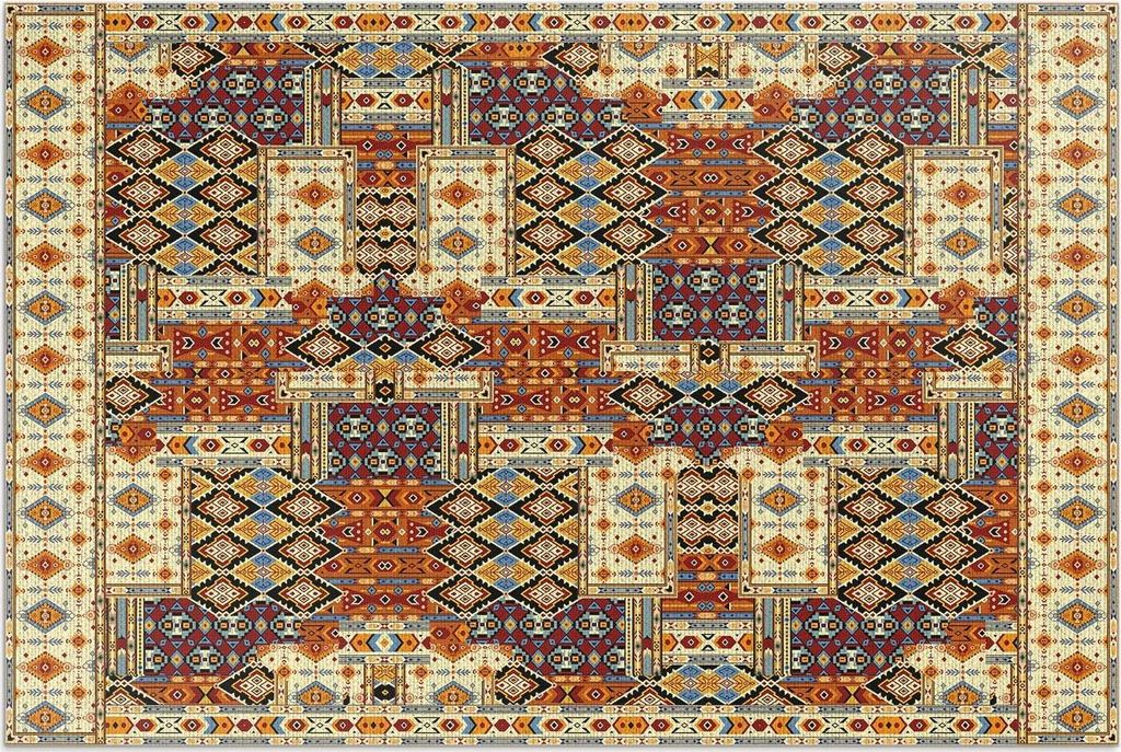 Geometrisches Vintage-Boho-Patchwork – Vinylteppich – 150x225 cm – Outdoor Teppich – Terrasse – Wetterfest – Modern