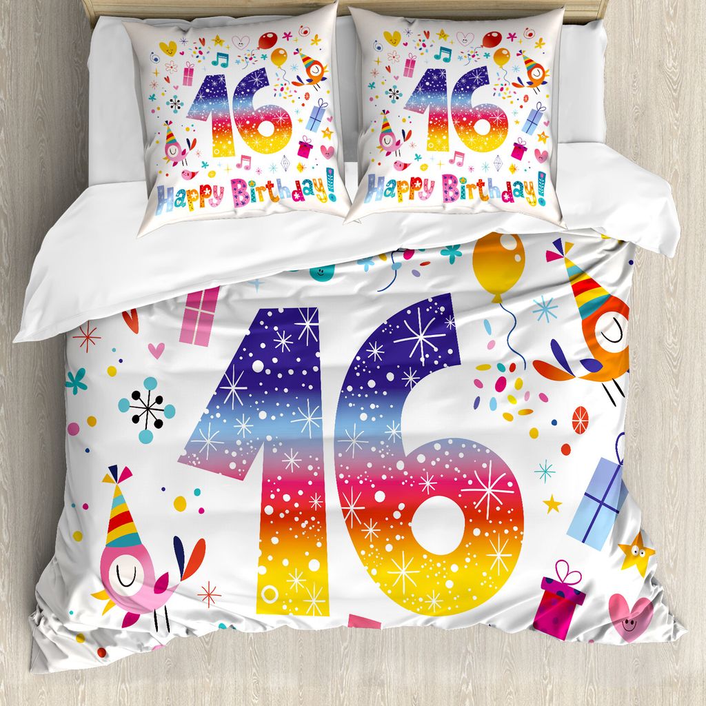 ABAKUHAUS Bunt Bettbezugs Set Für Doppelbetten, Süße Teenager-Feier, Milbensicher Allergiker geeignet mit Kissenbezügen, Mehrfarbig