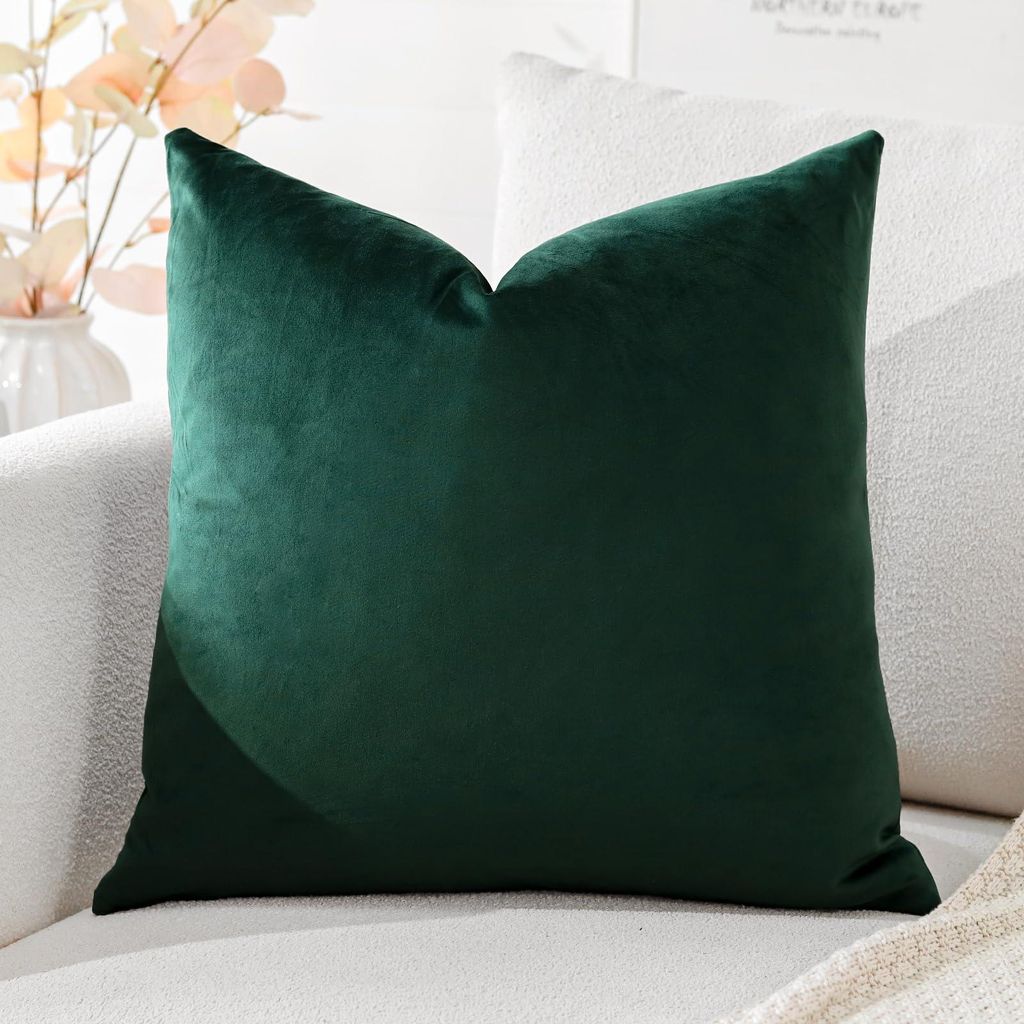 Samtkissenbezug, Dekokissen, Sofakissen, Lendenkissen, dekorativer Kissenbezug, Sofa, Schlafzimmer, 45 x 45 cm, dunkelgrün