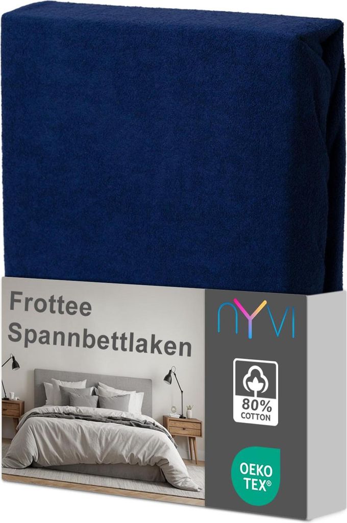 NYVI Spannbettlaken DreamScience Frottee 90x200 - 100x200 cm navyblau für Matratzen bis 22 cm Höhe - Warm und Kuschelig, hohe Feuchtigkeitsaufnah...