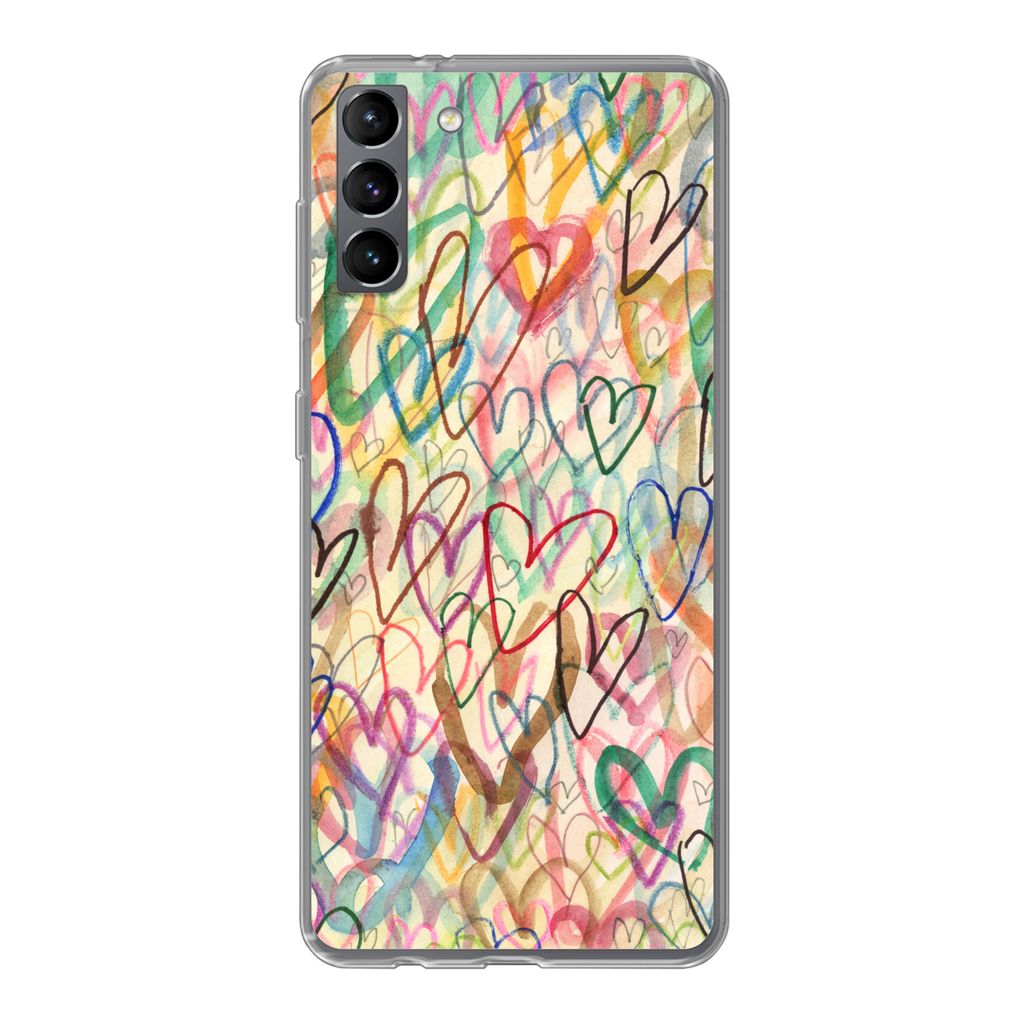 MuchoWow Handyhülle Schutzhülle Hülle für Samsung Galaxy S21 Plus Eine Illustration mit Herzen im Hintergrund Silikon Softcase Handy Hülle -...
