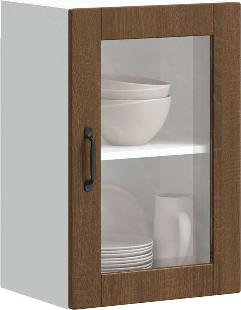 Möbel Küchen-Hängeschrank mit Glastür Porto Braun Eichen-Optik - Küchenschränke"Design 2024" DE64743584