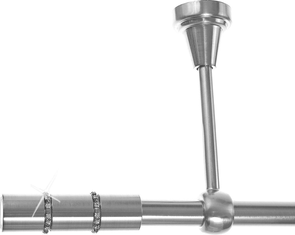 Gardinenstange Edelstahl Look, Metall, Durchmesser 19mm, Deckenträger D18, 1-läufig, Länge 140, Endkappe E68