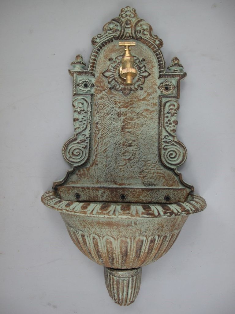 Waschbecken Wandbrunnen Gusseisen Ausgußbecken rustikal Antik Stil grün H. 68cm