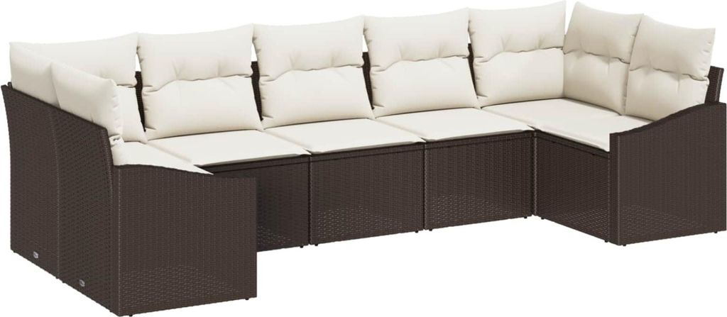 Gartensofa-set mit Speicher 7 pcs Braun und Creme Poly-Rattan