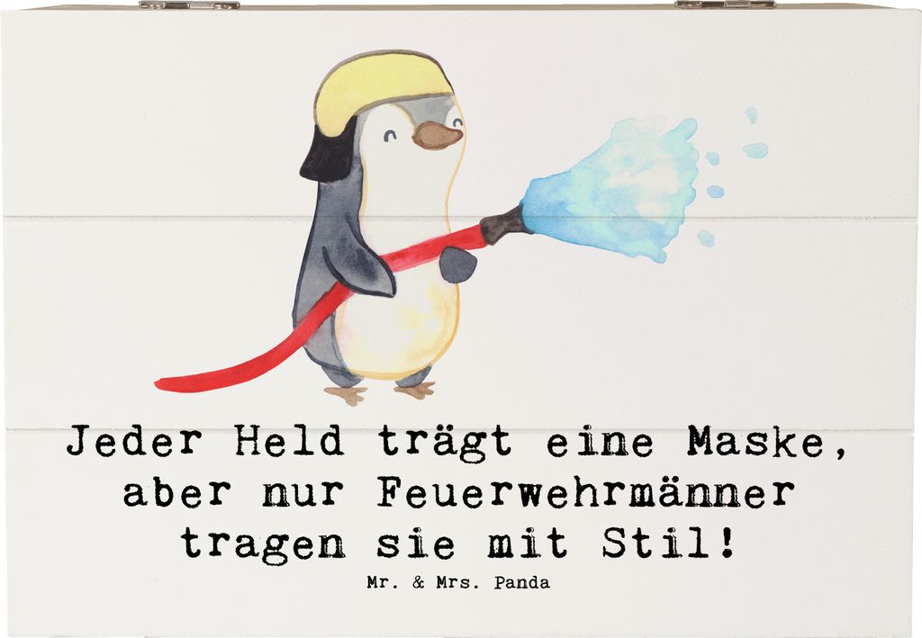 Mr. & Mrs. Panda Box Stilvolle Feuerwehrmann 22 x 15 cm - Weiß - Geschenk, Anerkennung, Mut, Erinnerungskiste, Schatzkiste, Feuerwehr, Maske, foto...