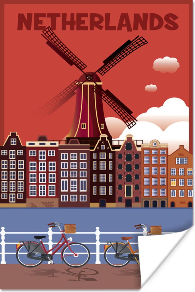 MuchoWow® Poster Amsterdam am Wasser auf einer Illustration Produktbild 