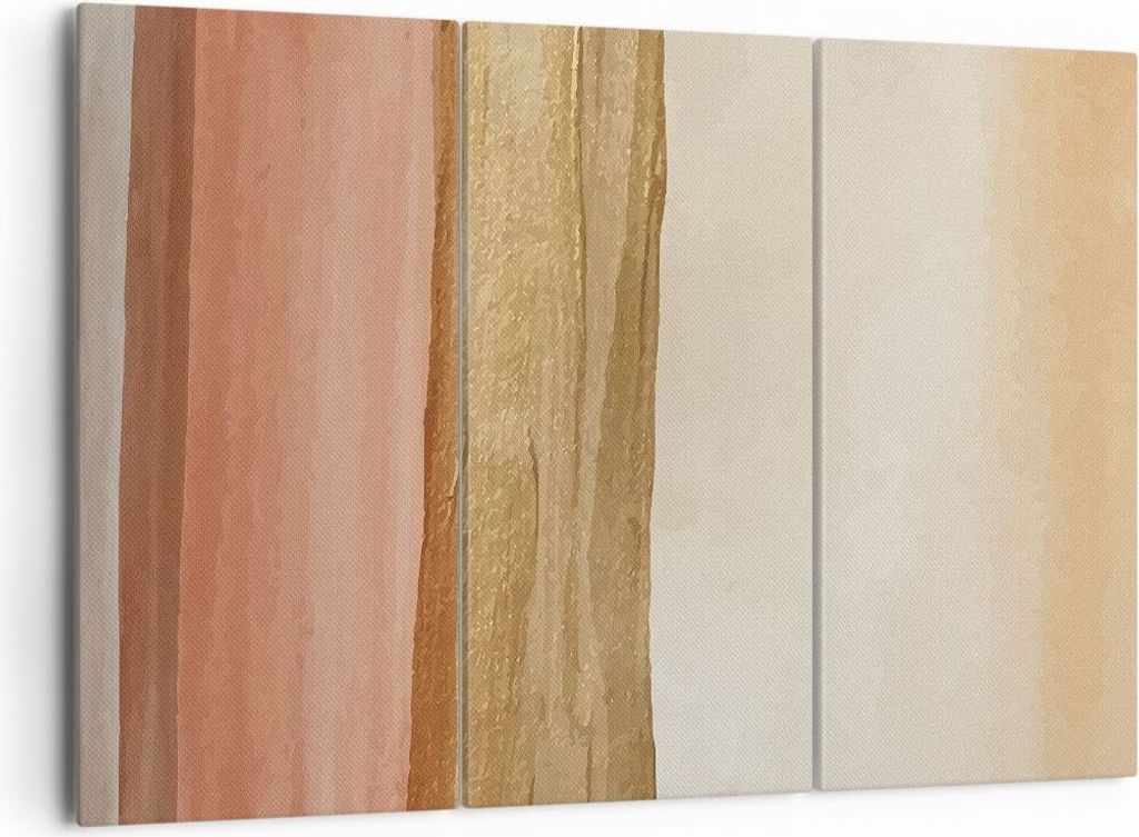 Bild auf Leinwand - Leinwandbild - 3 Teile - Gold Abstraktion Linien - 165x110cm - Wand Bild - Wanddeko - Wandbilder - Leinwanddruck - Bilder - Wan...