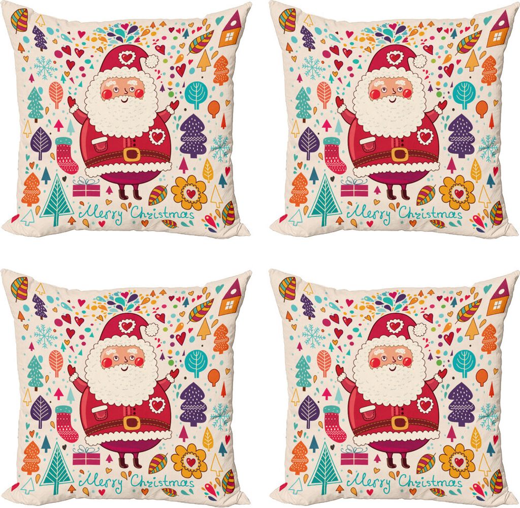 ABAKUHAUS Weihnachten Kissenbezug Set (4 Stück), Weinlese-Weihnachts, Moderner Doppelseitiger Digitaldruck, 40 cm x 40 cm, Mehrfarbig