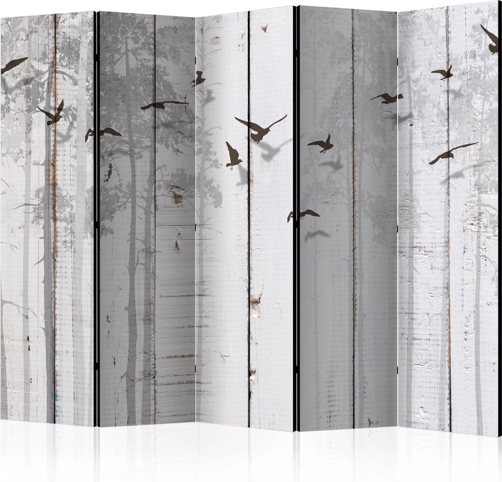 5-teiliger Doppelseitiger Vlies Paravent - Birds on Boards Produktbild 