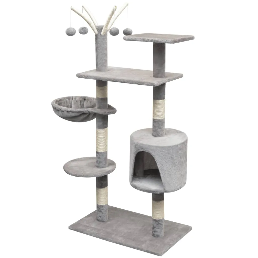 Arbre à chat 125 cm Gris - Mobilier pour chat avec griffoir et cachette